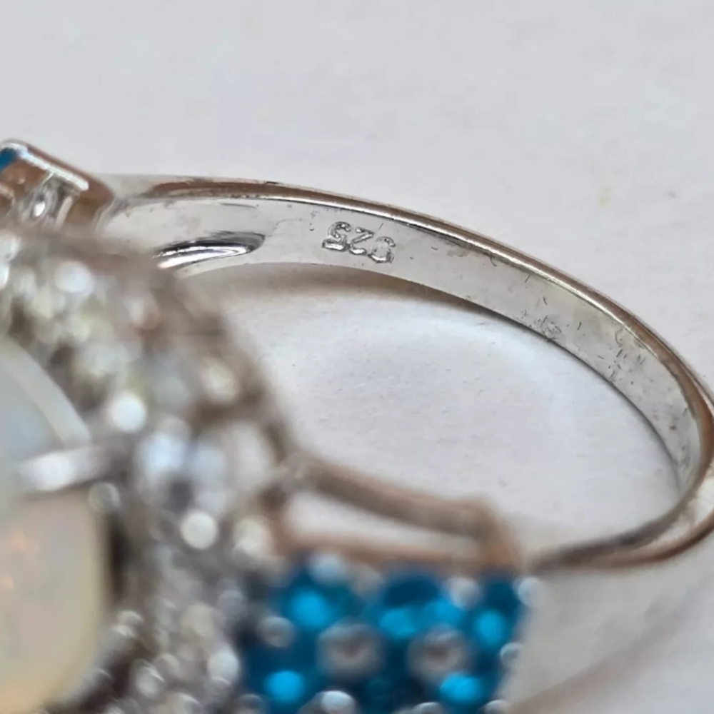 NWOT Fine Estate Designer signed Genuine Opal & Blue Kyanite Gemstone Ring - Picture 3 of 6